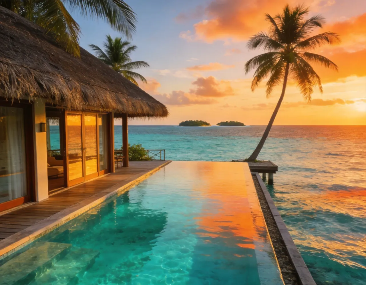 Maldives Overwater Bungalow travel scene for an AI dog or cat portrait