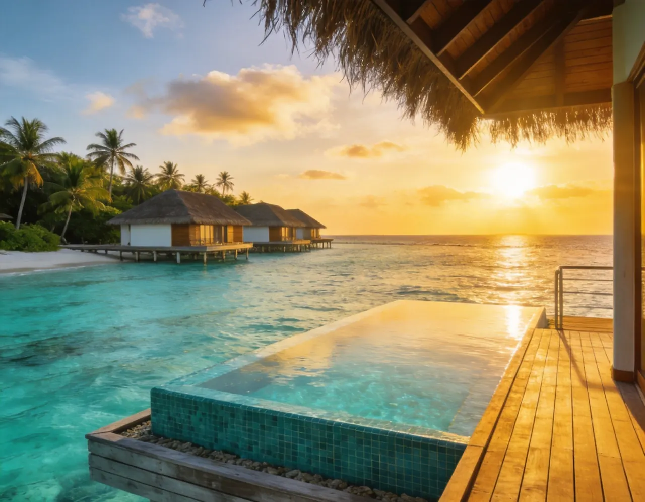 Maldives Overwater Bungalow dramatic travel backdrop for pets
