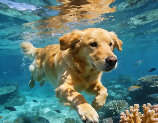 Golden Retriever at Great Barrier Reef AI pet photo